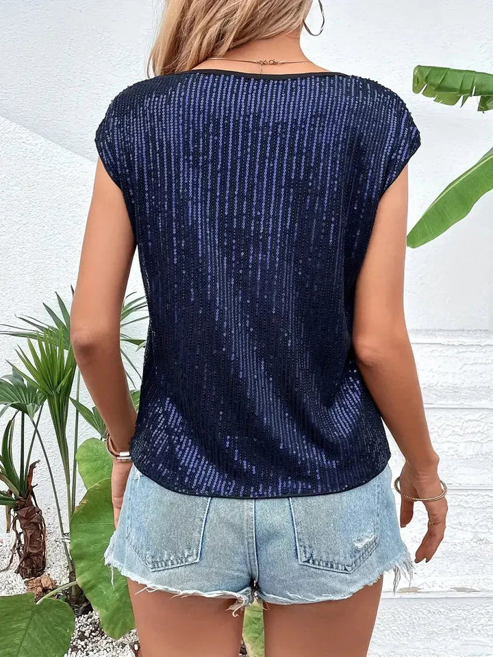 W&W Mode | Pailletten-Top Frauen Ärmellose glitzernde Bluse