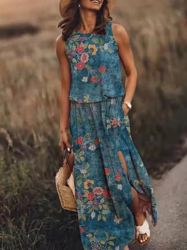 W&W Mode | Sonnenkleid Floral Schlitz W&W Mode | Kleid Sommerkleid