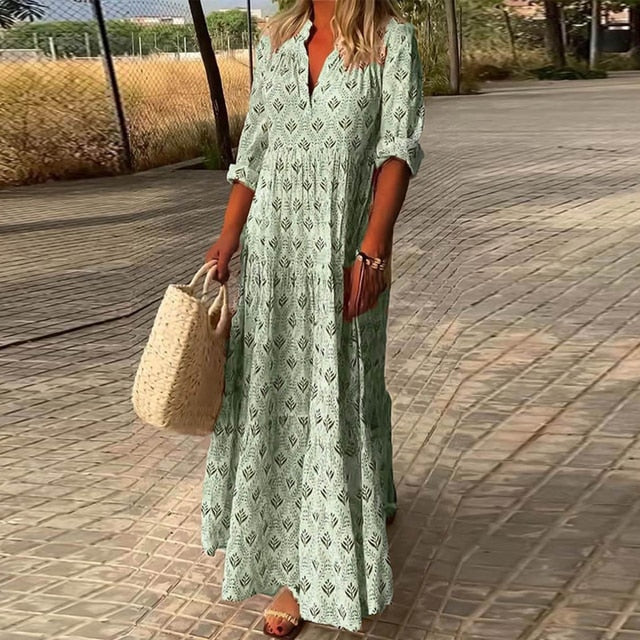 W&W Mode | Halbarm V Ausschnitt Boho Kleid Sommerkleid