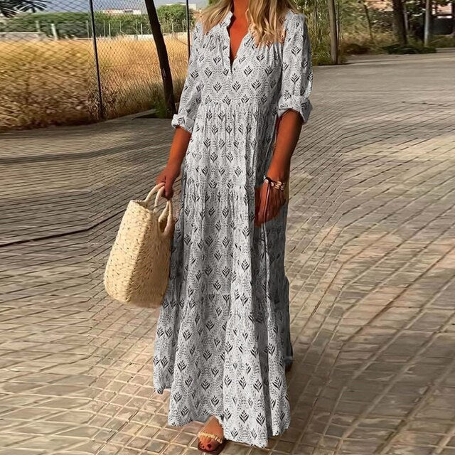 W&W Mode | Halbarm V Ausschnitt Boho Kleid Sommerkleid