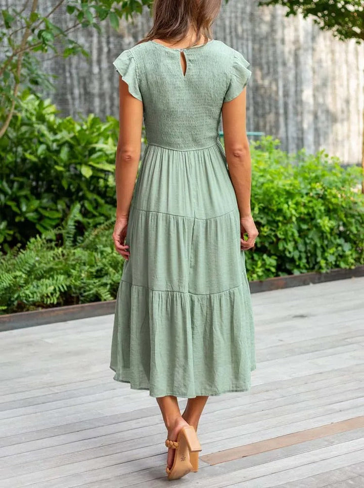W&W Mode | gerafft mit Schmetterlingsärmeln A Linie Sommerkleid