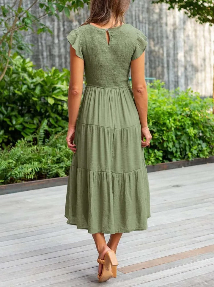 W&W Mode | gerafft mit Schmetterlingsärmeln A Linie Sommerkleid