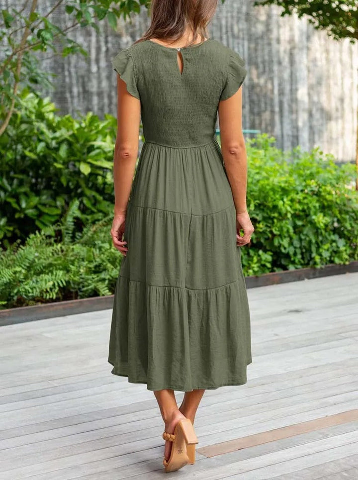 W&W Mode | gerafft mit Schmetterlingsärmeln A Linie Sommerkleid