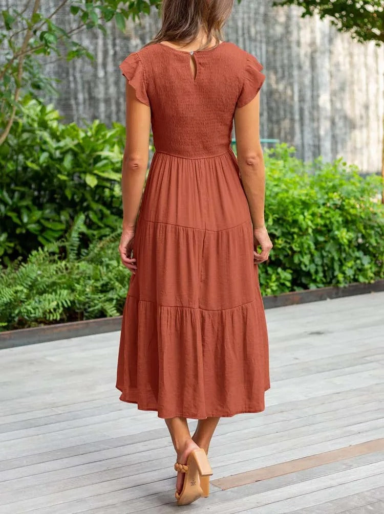 W&W Mode | gerafft mit Schmetterlingsärmeln A Linie Sommerkleid