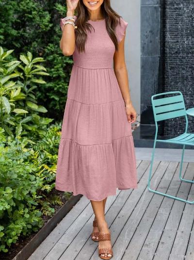 W&W Mode | gerafft mit Schmetterlingsärmeln A Linie Sommerkleid
