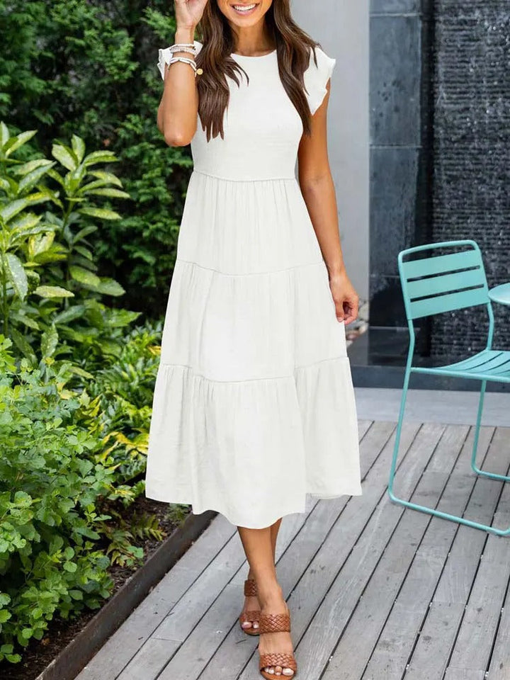 W&W Mode | gerafft mit Schmetterlingsärmeln A Linie Sommerkleid