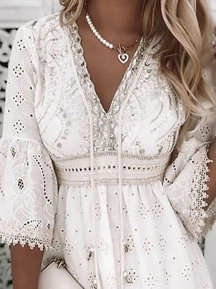 W&W Mode | Halbe Ärmel Boho Style Spitzenkleid Sommerkleid