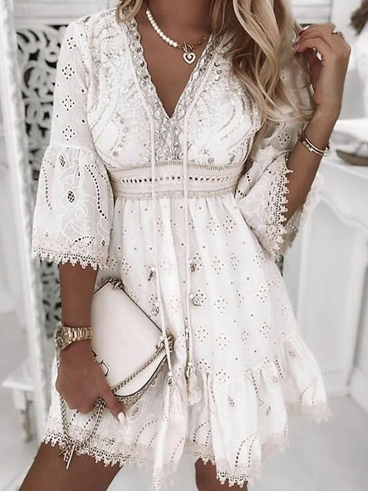 W&W Mode | Halbe Ärmel Boho Style Spitzenkleid Sommerkleid