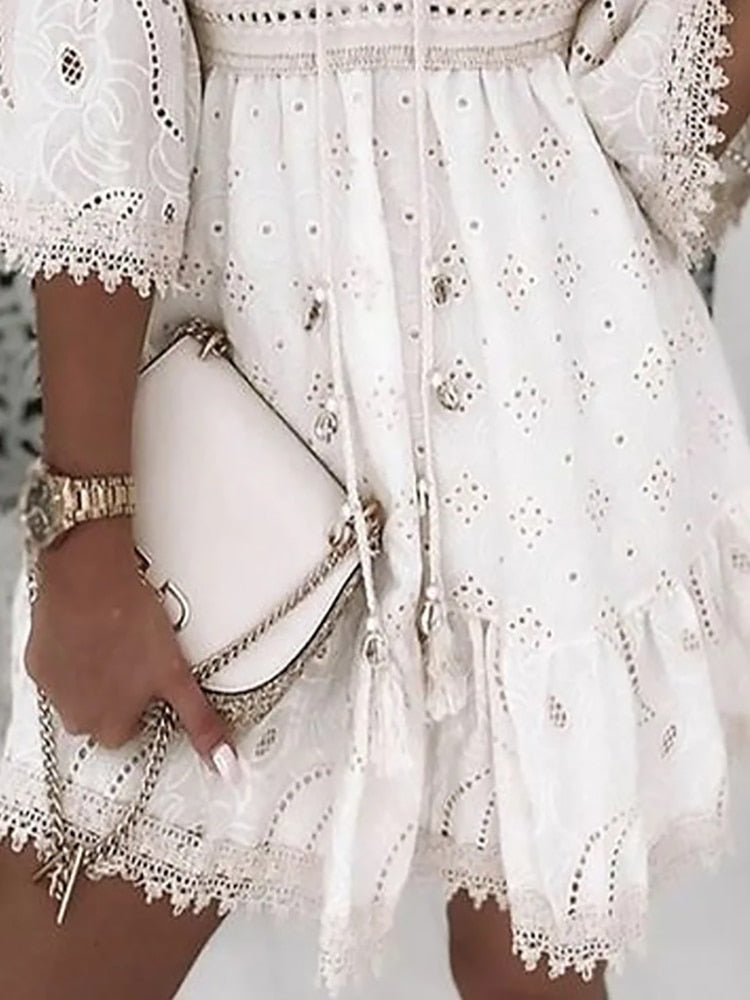 W&W Mode | Halbe Ärmel Boho Style Spitzenkleid Sommerkleid