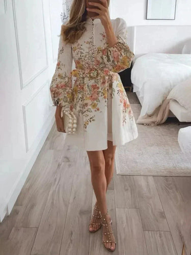 Damen Kleid mit Knopfleiste und Puffärmeln