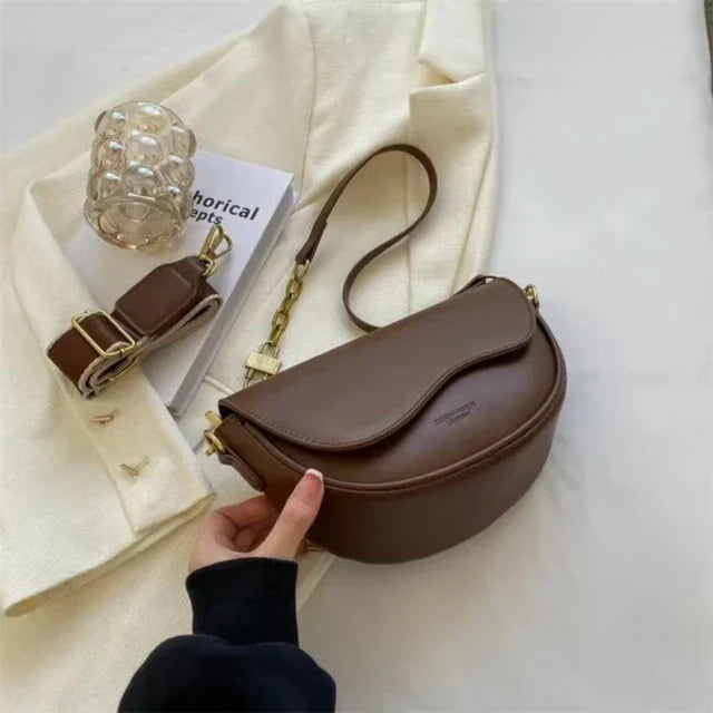 W&W Mode - Damen Schultertasche aus PU-Leder mit breitem Riemen