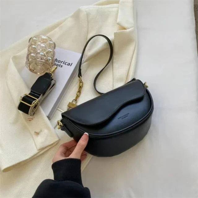 W&W Mode - Damen Schultertasche aus PU-Leder mit breitem Riemen