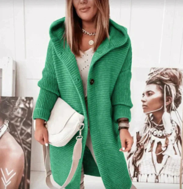 W&W Mode | Vest Extra lang warme gestrickte Jacke mit Kapuze für Damen
