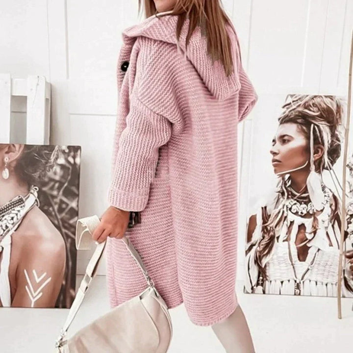 W&W Mode | Vest Extra lang warme gestrickte Jacke mit Kapuze für Damen