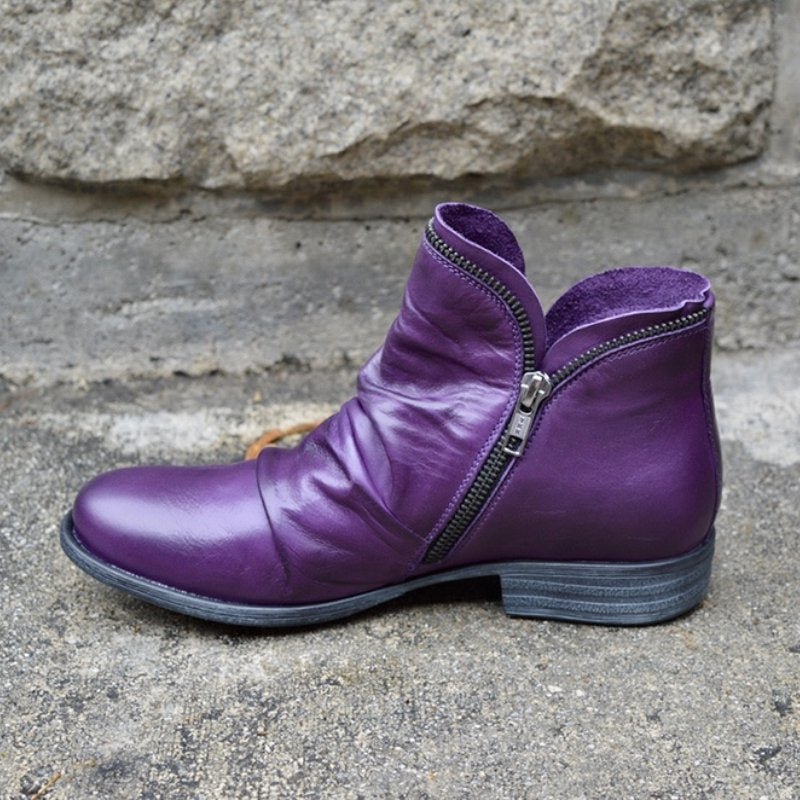 Lila Lederstiefeletten mit Reißverschluss
