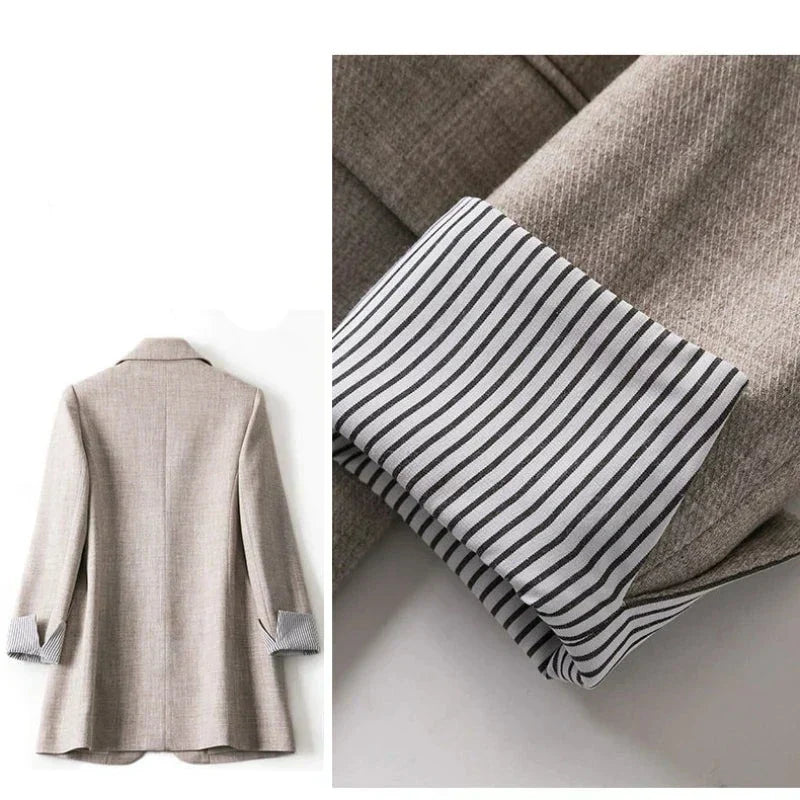 Trendiger Patchwork-Blazer mit lockerer Passform, Ein-Knopf-Verschluss und minimalistischem Design