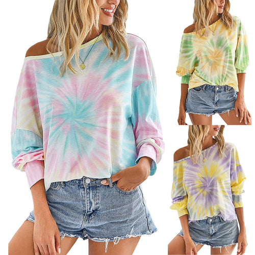 Damen lässiges Sweatshirt mit asymmetrischem Ausschnitt und modernem Tie-Dye-Design W&W Mode