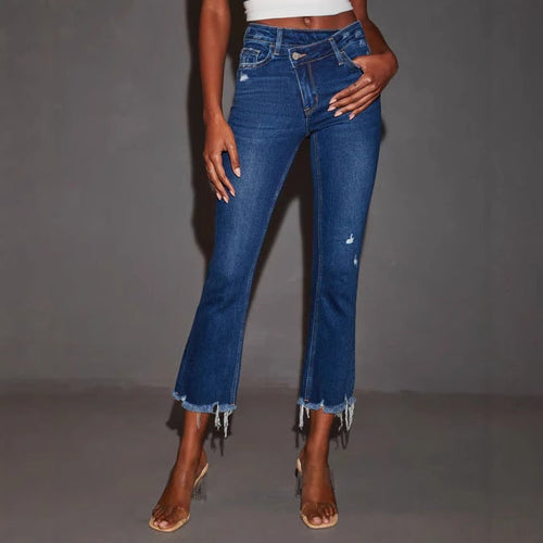 Damen Flared Jeans mit fransendem Saum und lässigem Destroyed-Effekt W&W Mode