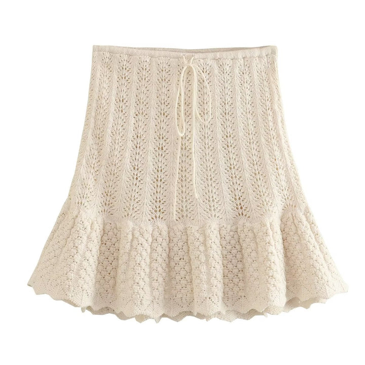 W&W Mode | Mode Lässig Strickweste Hohlschliff Top Strick Kurzer Rock Set