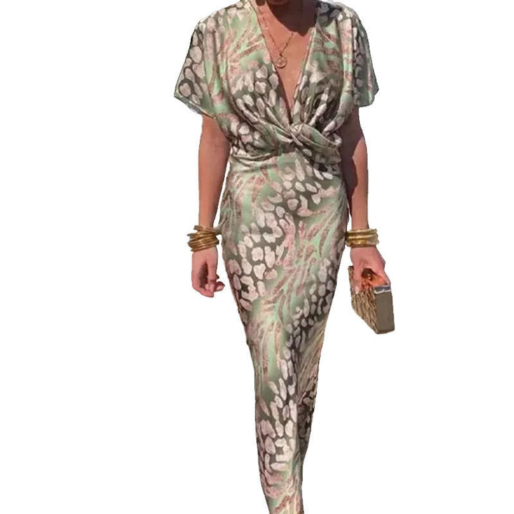 Damen Elegantes Maxikleid mit intensivem Druck und fließendem Schnitt W&W Mode