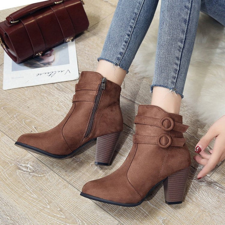 Damen Ankle-Boots mit dekorativen Riemen und elegantem Absatz W&W Mode
