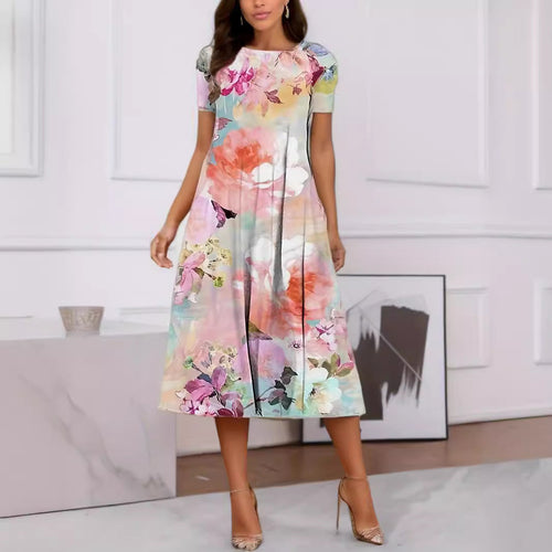 W&W Mode | Floraler Print Frühling Sommer Kurzarmkleid