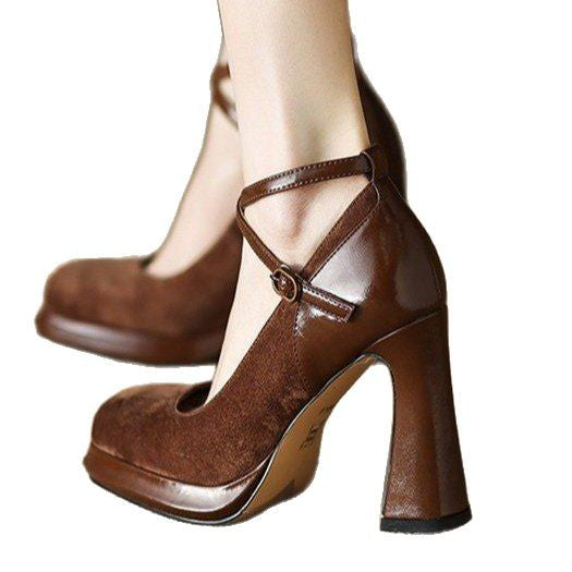 Damen elegante Mary Jane Pumps mit luxuriösem Blockabsatz W&W Mode