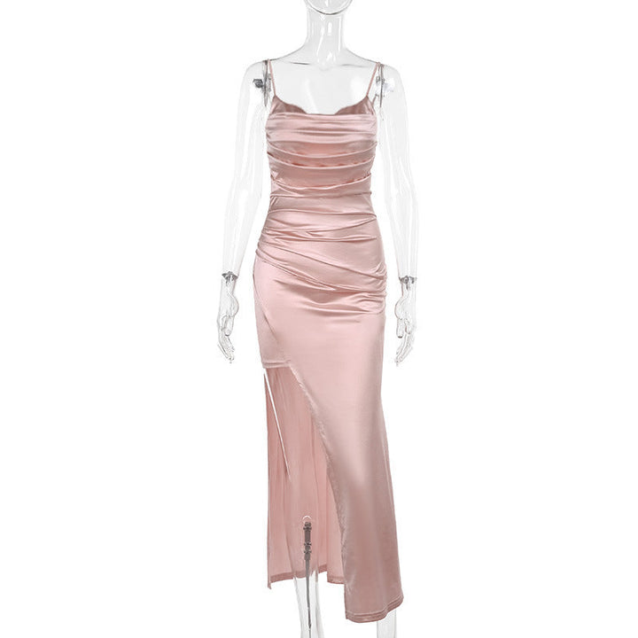 Damen Elegantes Satin Abendkleid mit raffinierter Drapierung und hohem Schlitz W&W Mode