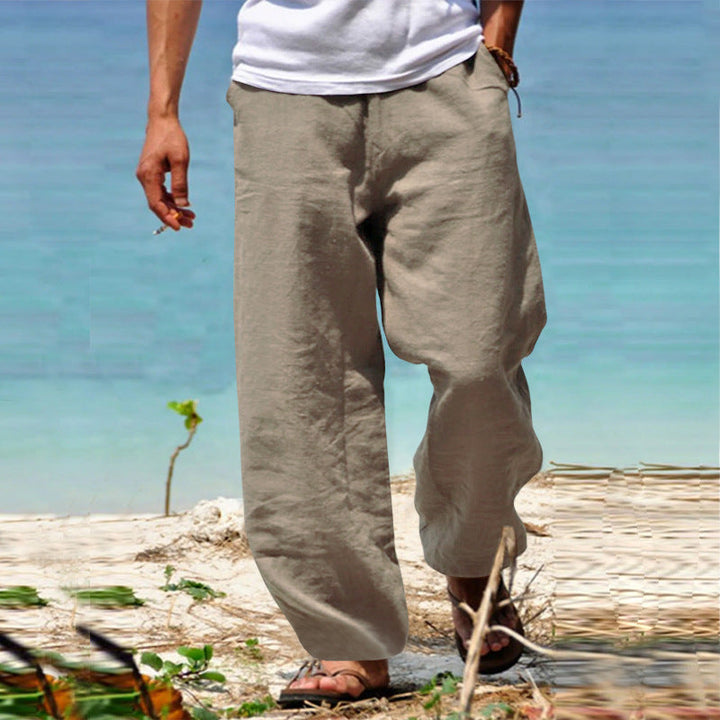 Herren lässige Leinenhose mit weitem Schnitt und elastischem Bund W&W Mode