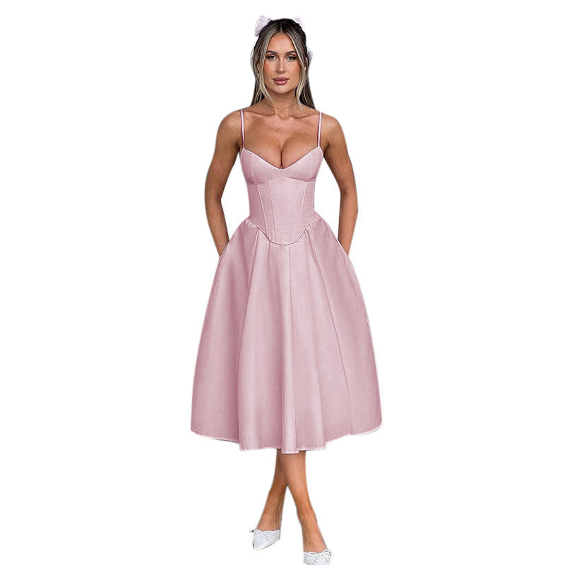 Damen Midi Kleid mit figurbetonter Corsage und schwingendem Rock W&W Mode