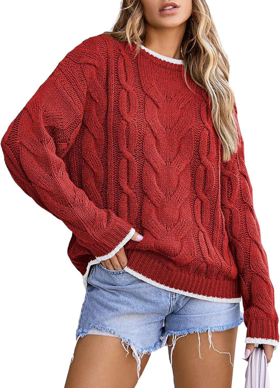 Damen Strickpullover mit grobem Zopfmuster W&W Mode
