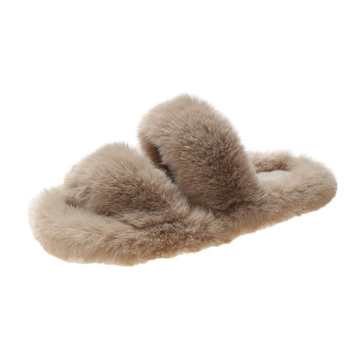 Damen Flauschige Hausschuhe mit doppeltem Riemen und weichem Innenfutter W&W Mode