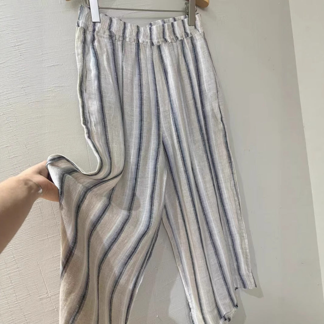 Damen Relaxed Fit Gestreifte Leinen Culottes W&W Mode