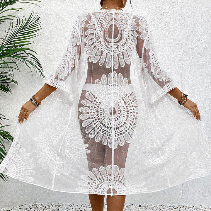 Damen transparenter Strandüberwurf mit elegantem Häkelmuster W&W Mode