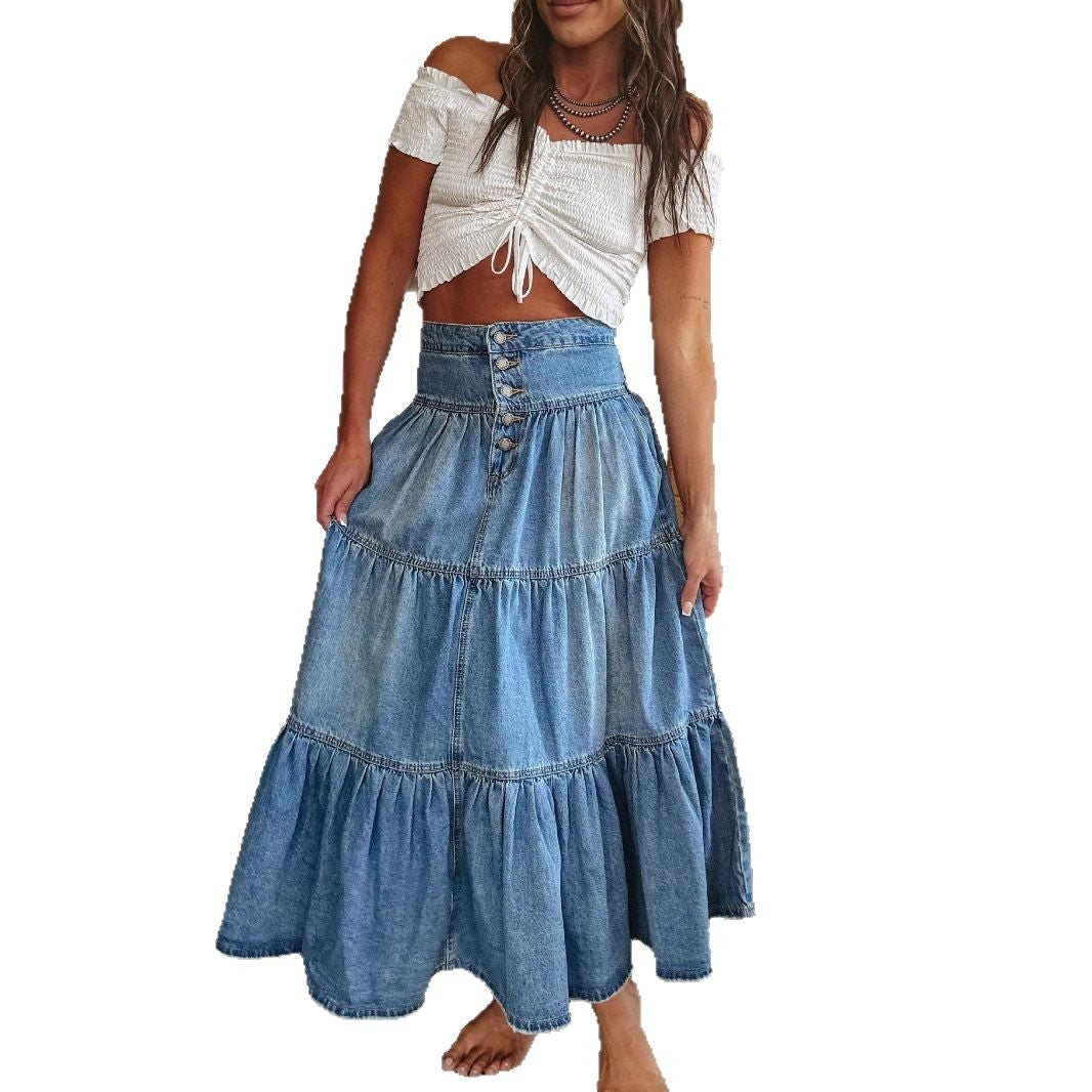 Damen Baumwollrock mit voluminösem Stufen-Design und modischem Knopfdetail W&W Mode