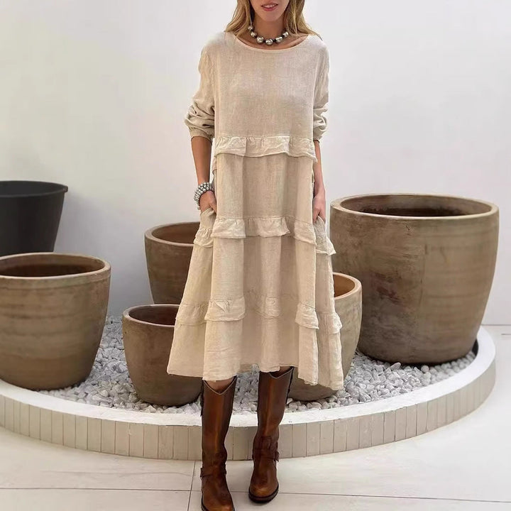 W&W Mode | Rüschengerundhalslangärmeliges Kleid