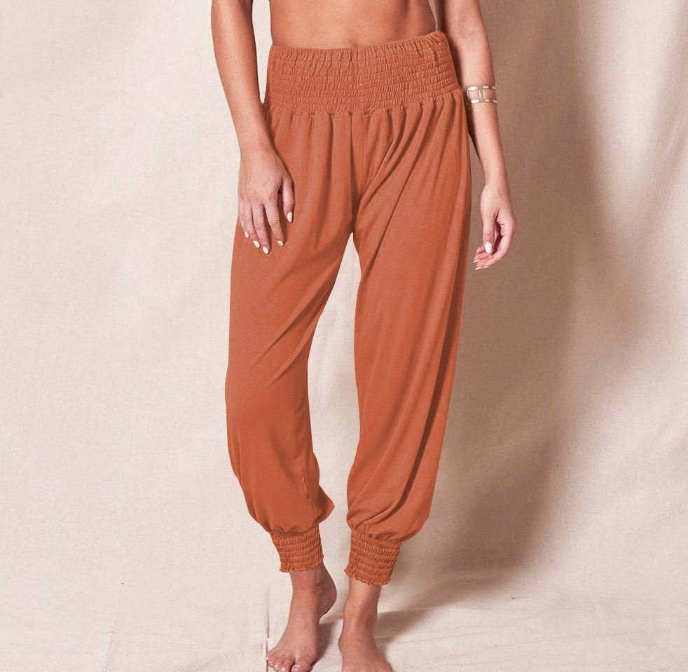 Damen luftige Freizeithose mit elastischem Bund und schmalem Beinabschluss W&W Mode