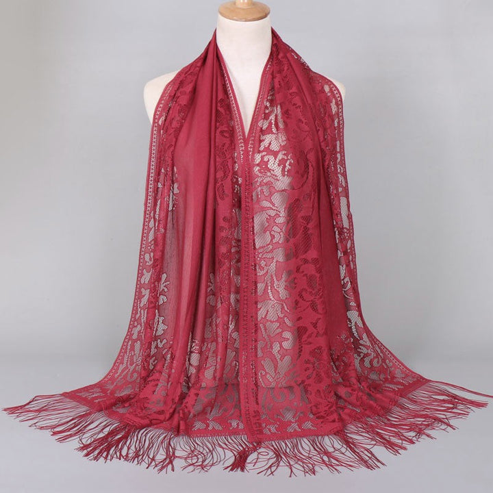 Damen Langer Spitzen-Schal mit fransten Abschlüssen W&W Mode