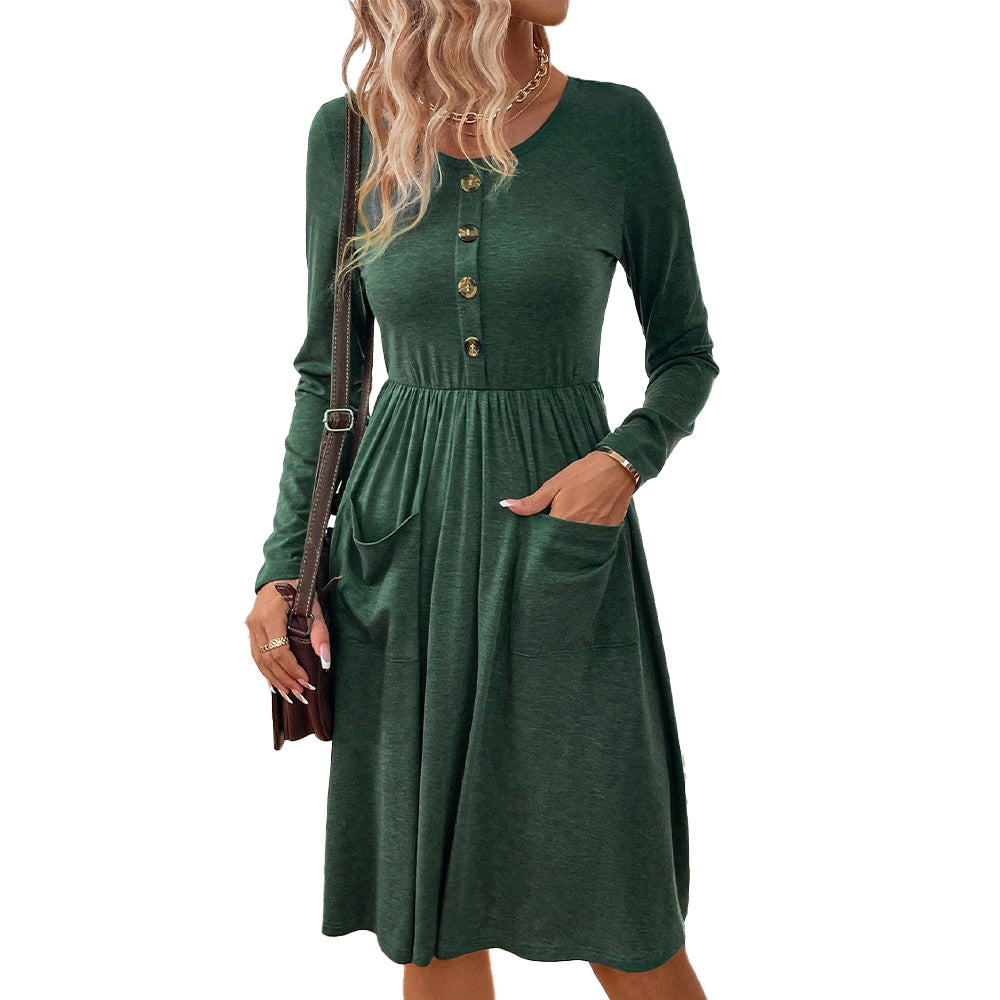 Damen Midi-Kleid mit Knopfleiste und praktischen Taschen W&W Mode