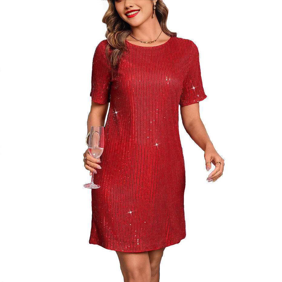 Damen lässiges Glitzerkleid mit seitlichem Schlitz und oversize Schnitt W&W Mode