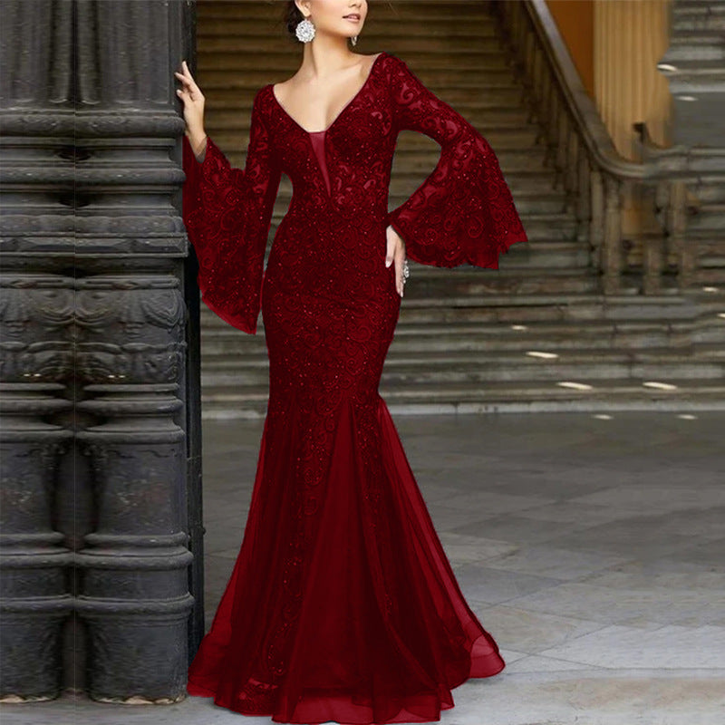 W&W Mode | Spitzenbesticktes schwarzes Meerjungfrau Kleid Slim für den Abend