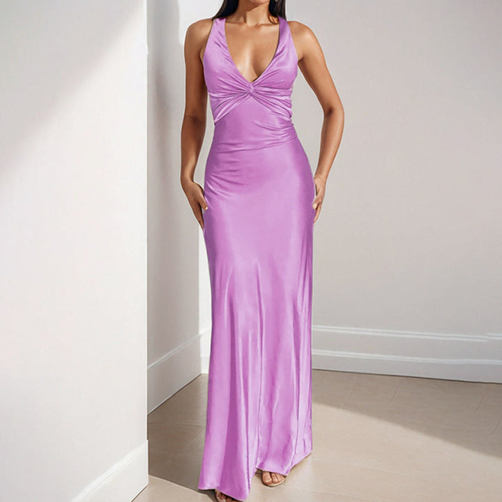 Damen Elegantes Maxikleid mit tiefem V-Ausschnitt und Raffung W&W Mode