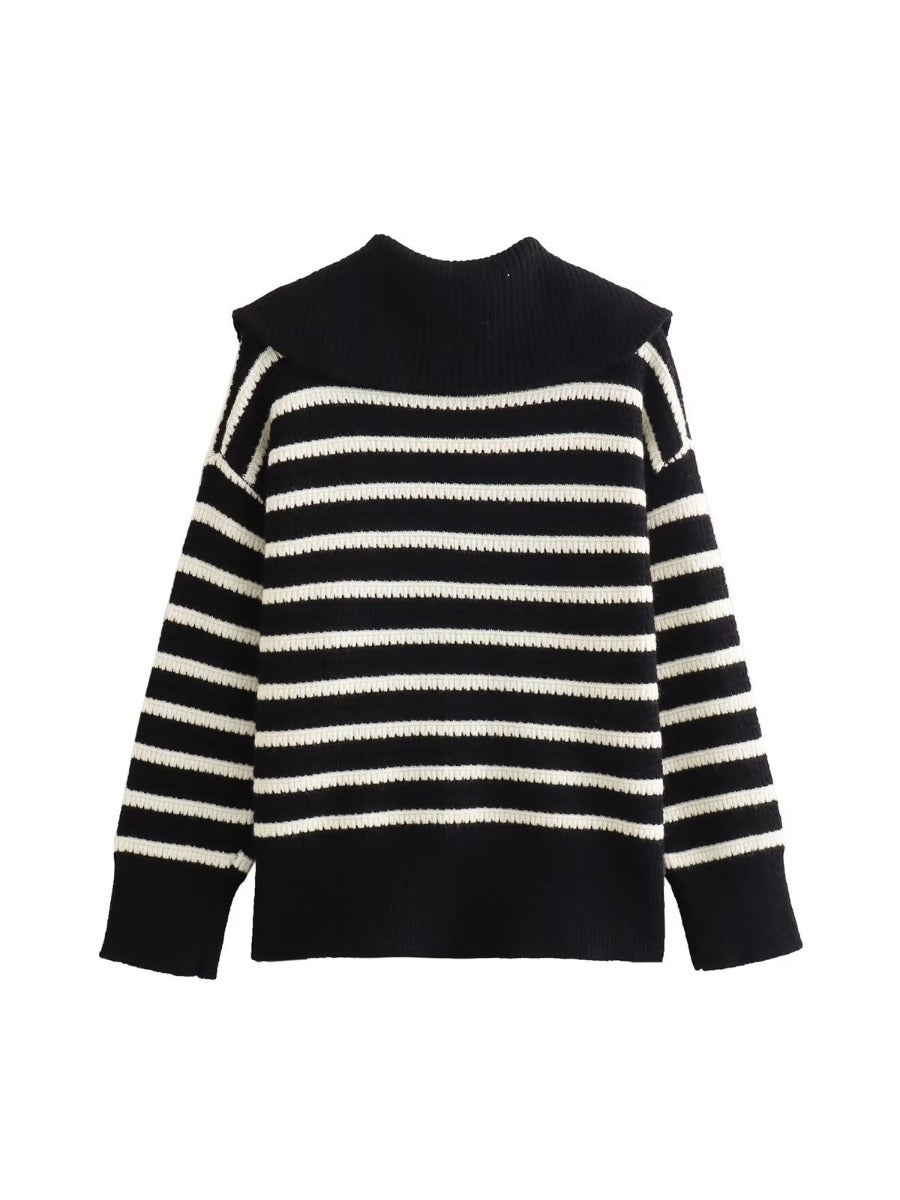 Damen gestreifte Strickjacke mit modernem Reißverschluss W&W Mode