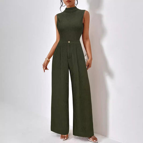 Damen eleganter Jumpsuit mit Rippstruktur und hochgeschlossenem Kragen W&W Mode