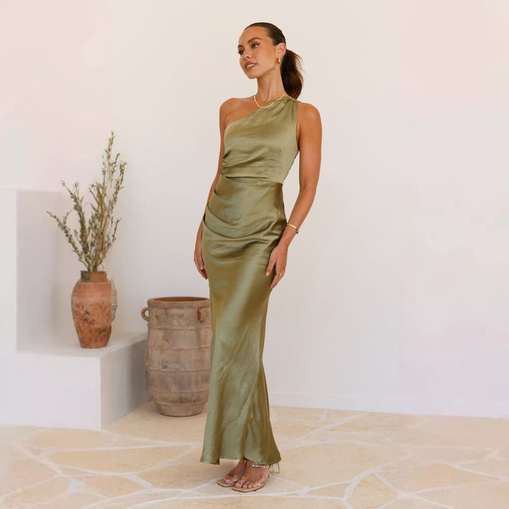 Damen Etuikleid mit asymmetrischem Ausschnitt und fließendem Schnitt W&W Mode