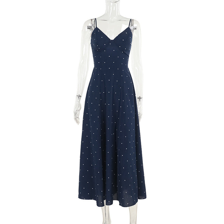 Damen Midikleid mit zarten Spaghetti-Trägern und punktuellem Design W&W Mode