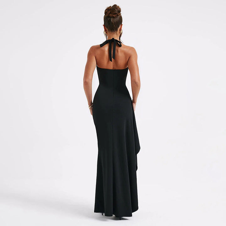 Damen Elegantes Maxikleid mit tiefem V-Ausschnitt und asymmetrischer Drapierung W&W Mode