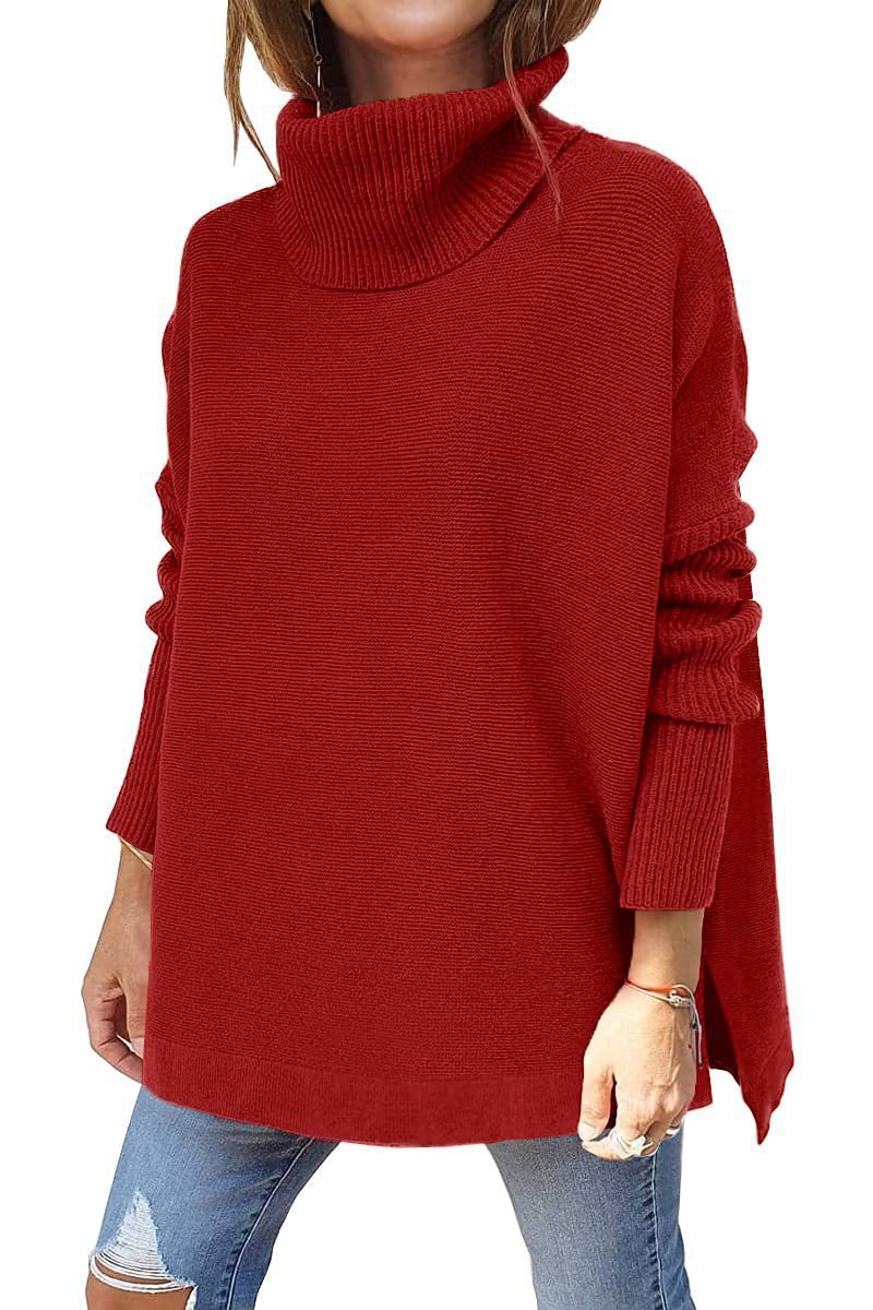 Damen oversize Rollkragenpullover mit strukturiertem Strickdesign W&W Mode