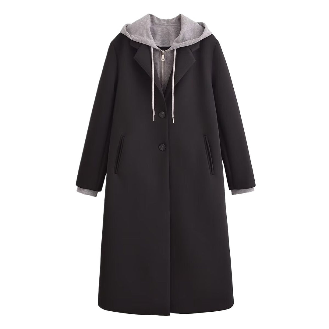 Damen modischer Übergangs-Mantel mit integriertem Kapuzenpullover W&W Mode
