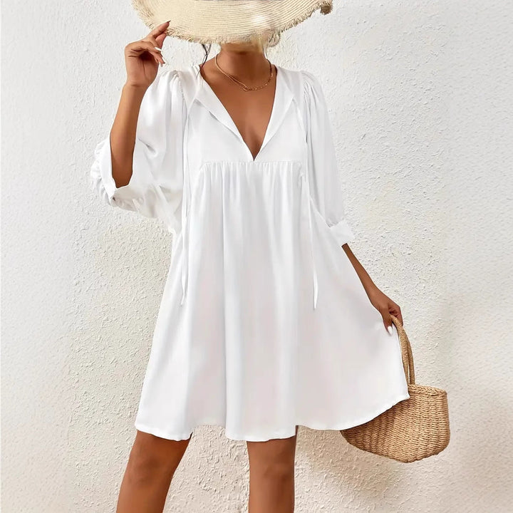 Damen lässiges Kleid mit modernen Puffärmeln W&W Mode